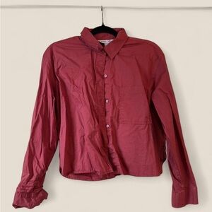 Old Navy 100% Cotton Red Cropped Button-Up Shirt